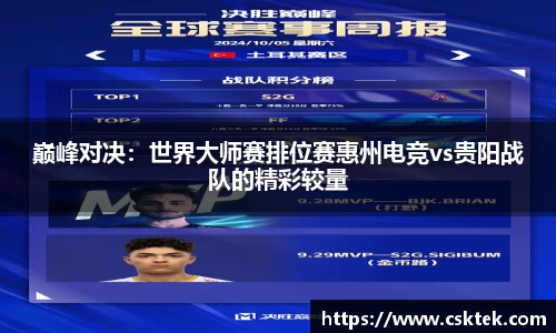 巅峰对决：世界大师赛排位赛惠州电竞vs贵阳战队的精彩较量